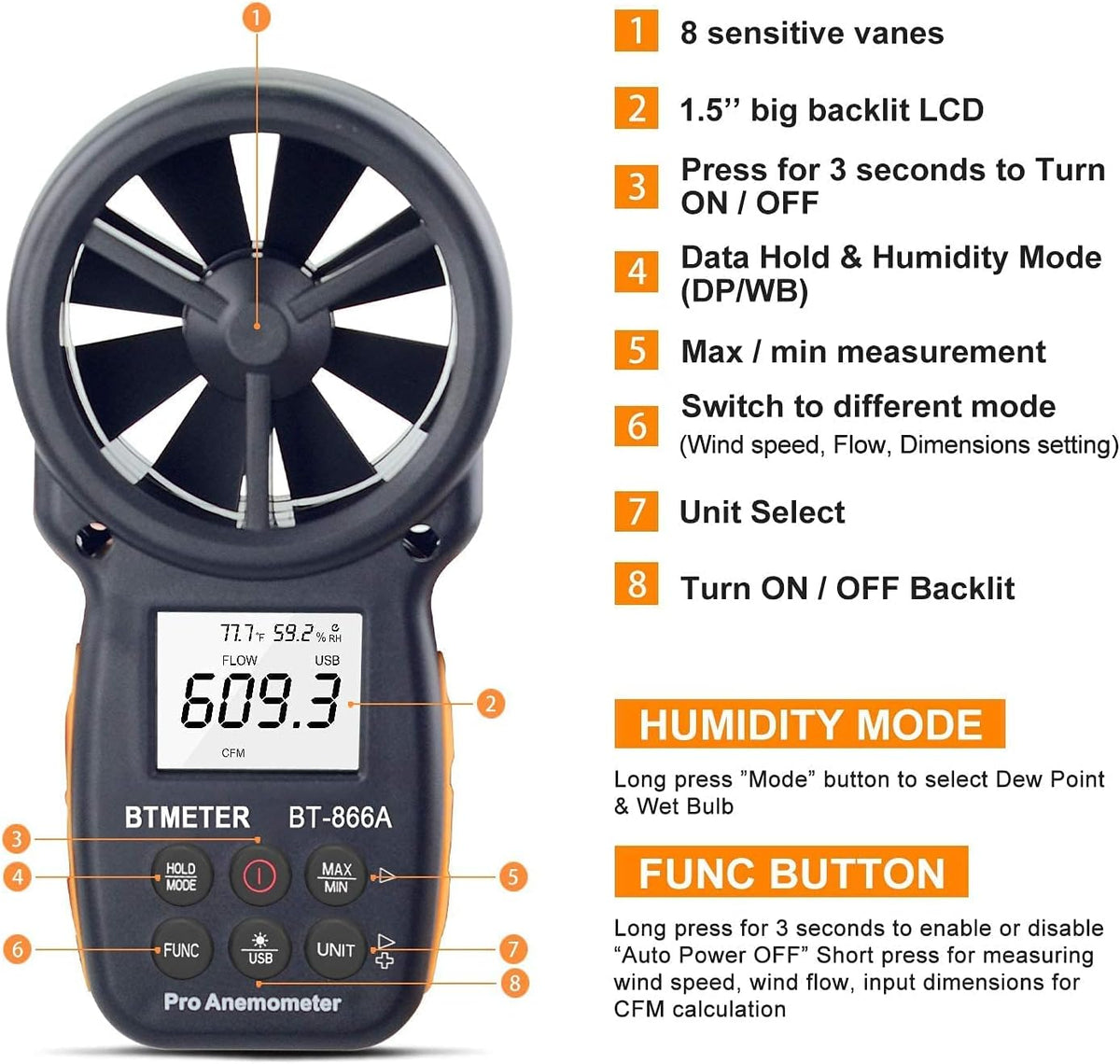 Professional HVAC technician using the digital wind velocity meter near a vent