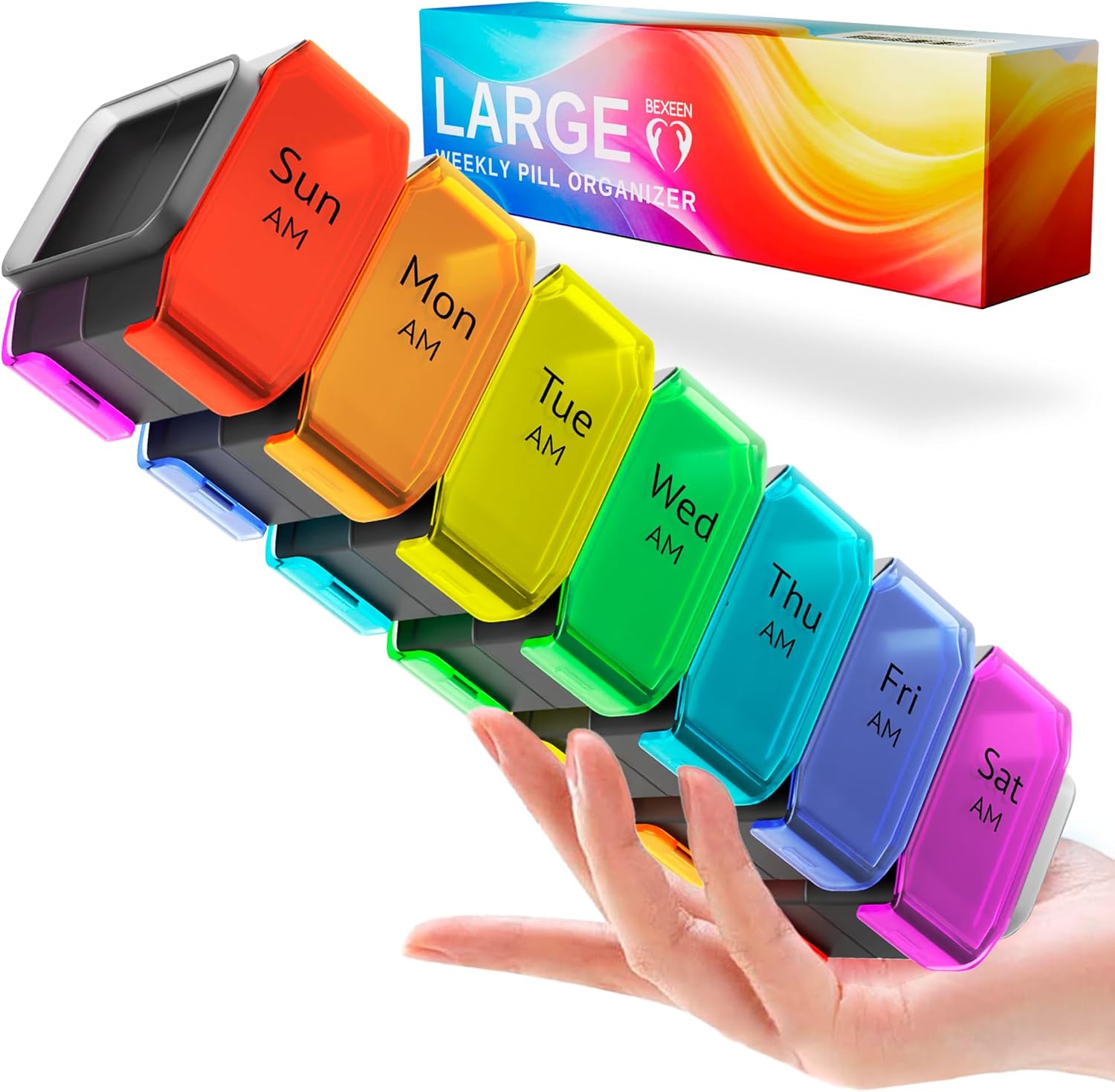 Extra Large Pill Organizer 2 Times a Day – XL Pill Box 7 Day with Big AM/PM Compartments – Fits Large Vitamins, Supplements & Gummies, for 7 or 14-Day Use, Color-Coded, Senior-Friendly, No Spills - Image 1