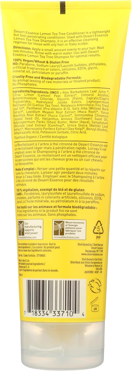 Desert Essence Lemon Tea Tree Conditioner back label ingredients