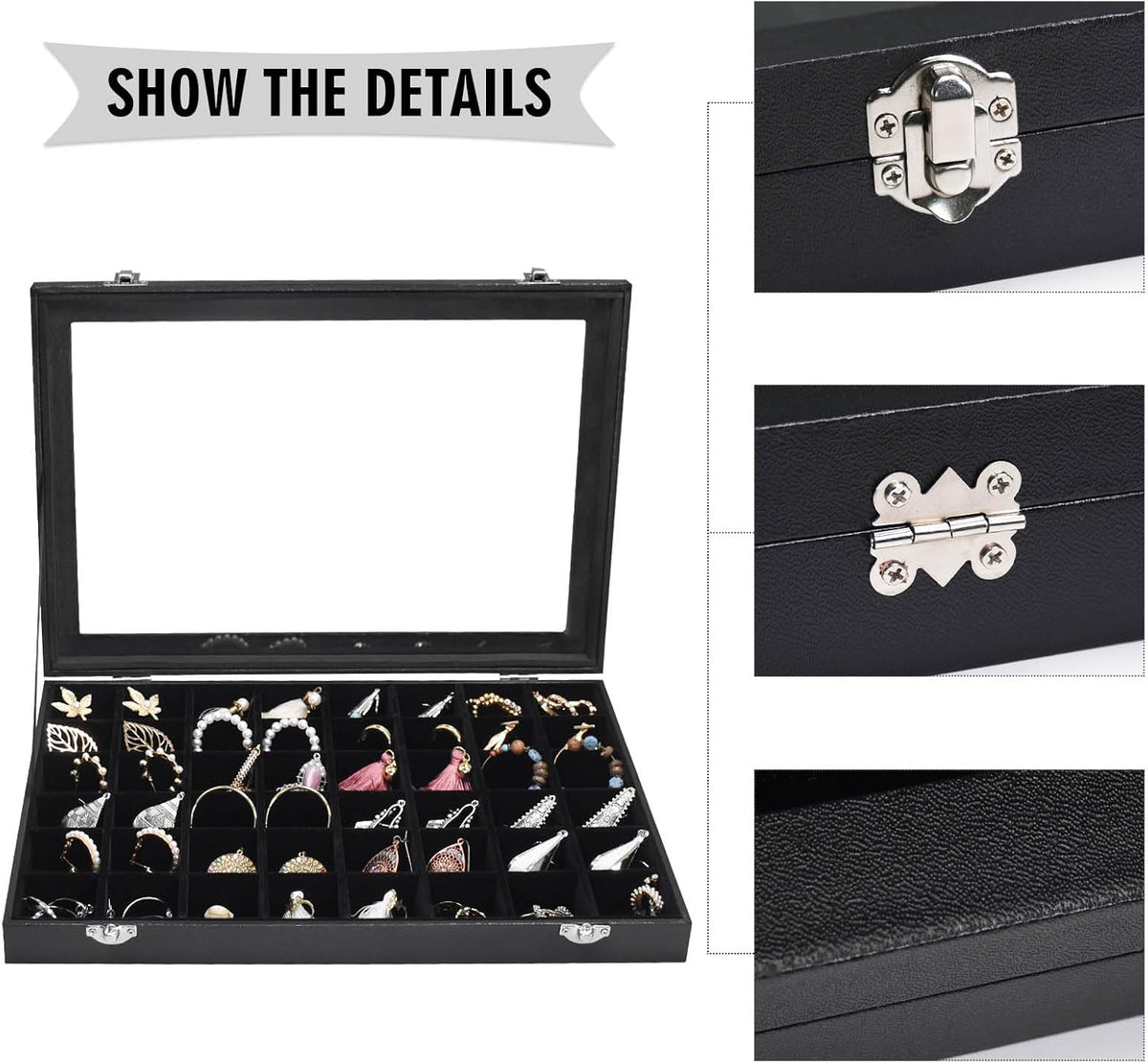 Siveit black jewelry storage box angle view with metal locks