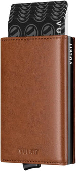 VULKIT pop-up card wallet front view minimal leather