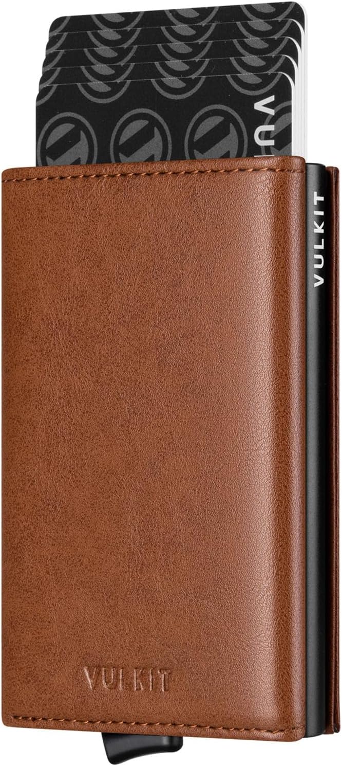 VULKIT pop-up card wallet front view minimal leather