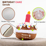 Squeaky chocolate cake toy for puppy gifts showing the compact 4.5 by 5 inch dimensions