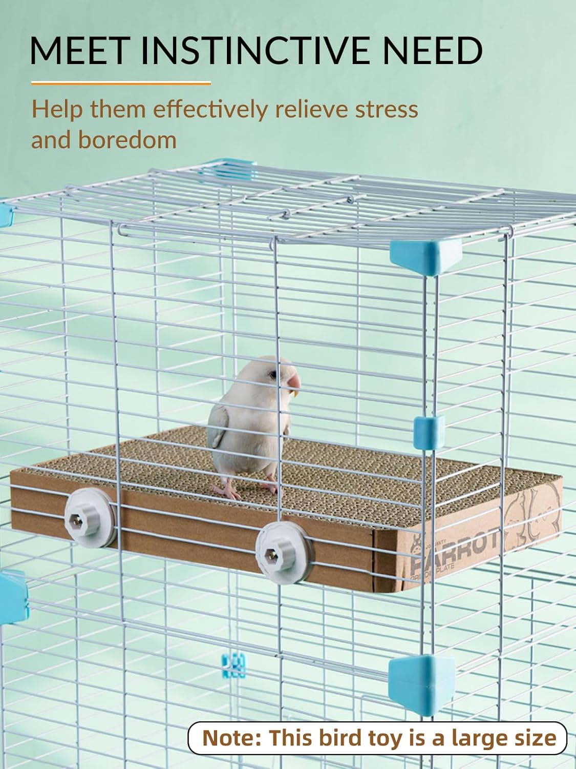 Natural paperboard parrot perch for beak cleaning and stress relief.