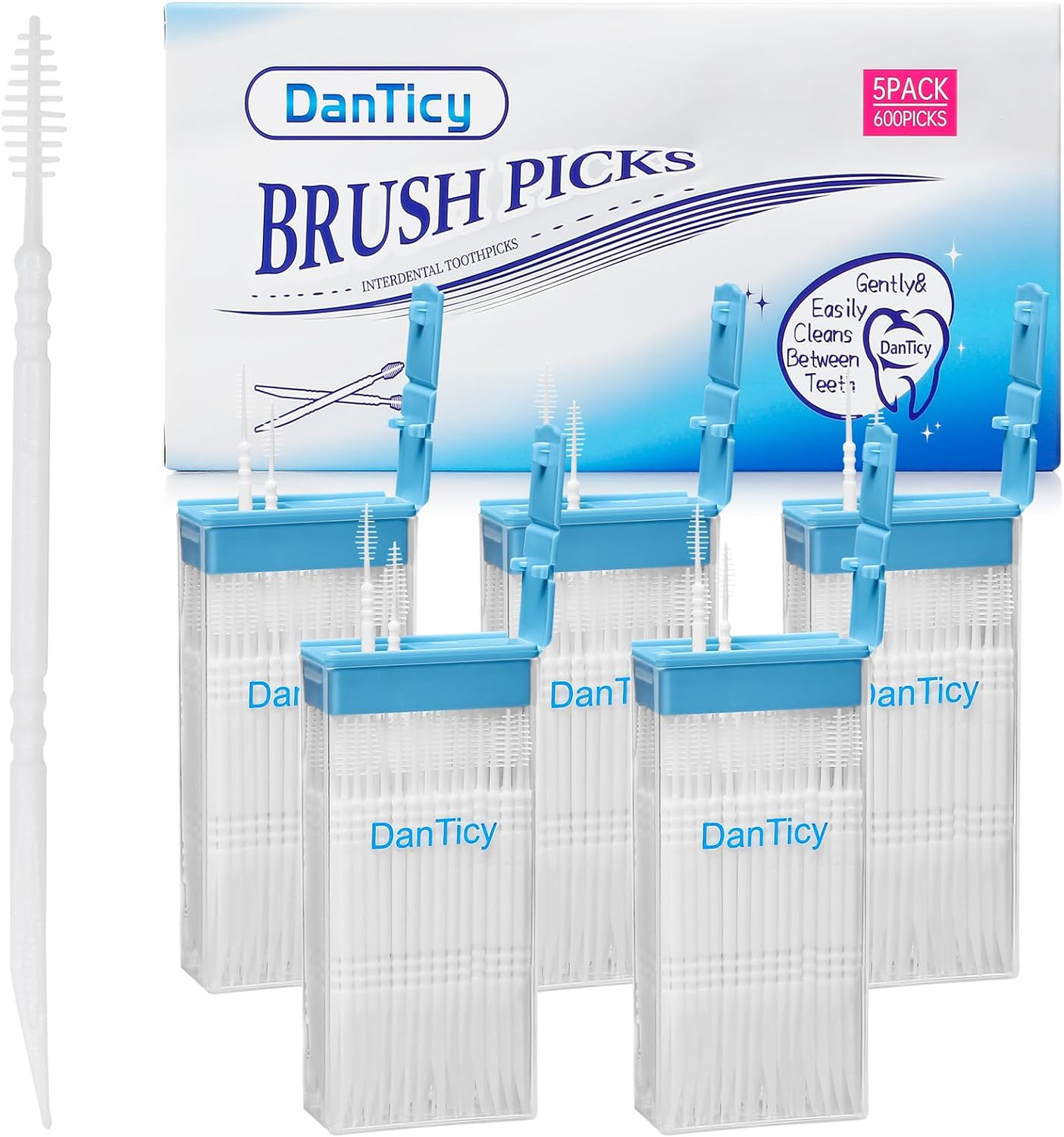 Brushpicks Interdental Toothpicks,Soft Bristle Dental Floss Picks Toothpicks,Helps Removes Plaque and Debris Between Your Teeth 600PCS (Pack of 5) - Image 1