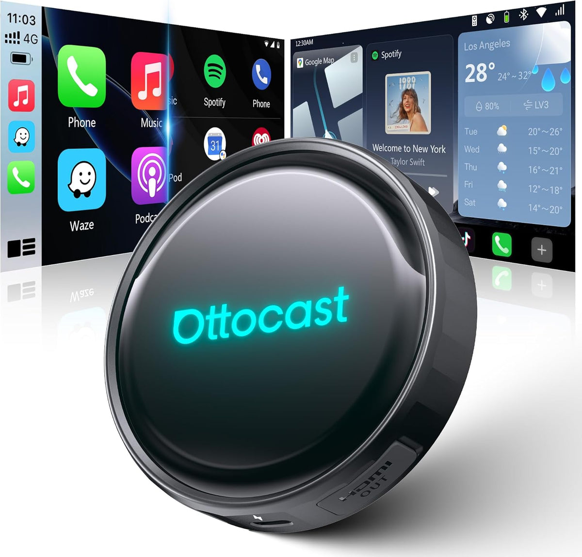 OTTOCAST P3 Pro AI Box front view showing premium compact design for wireless smart car dashboard upgrade