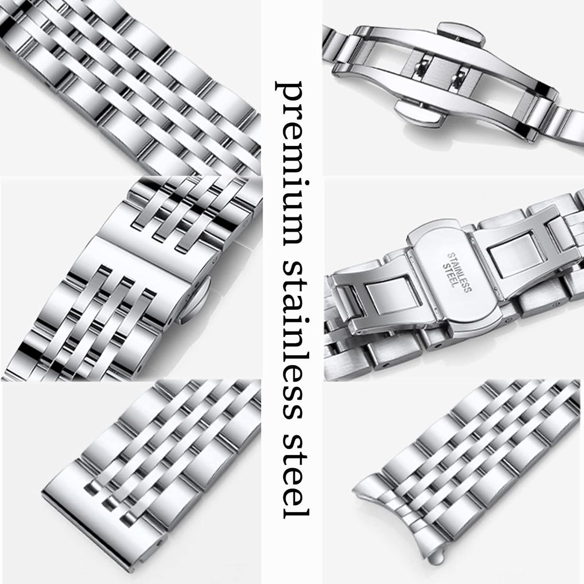 Stainless Steel Watch Band Straight & Curved End 14mm 16mm 18mm 19mm 20mm 21mm 22mm 23mm 24mm Premium Polished Metal Watch Band Bracelet Universal Smartwatch Replacement Strap Men Women - Image 9