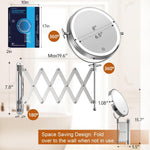 Famihomii rechargeable vanity mirror extended arm showing 360 degree swivel motion