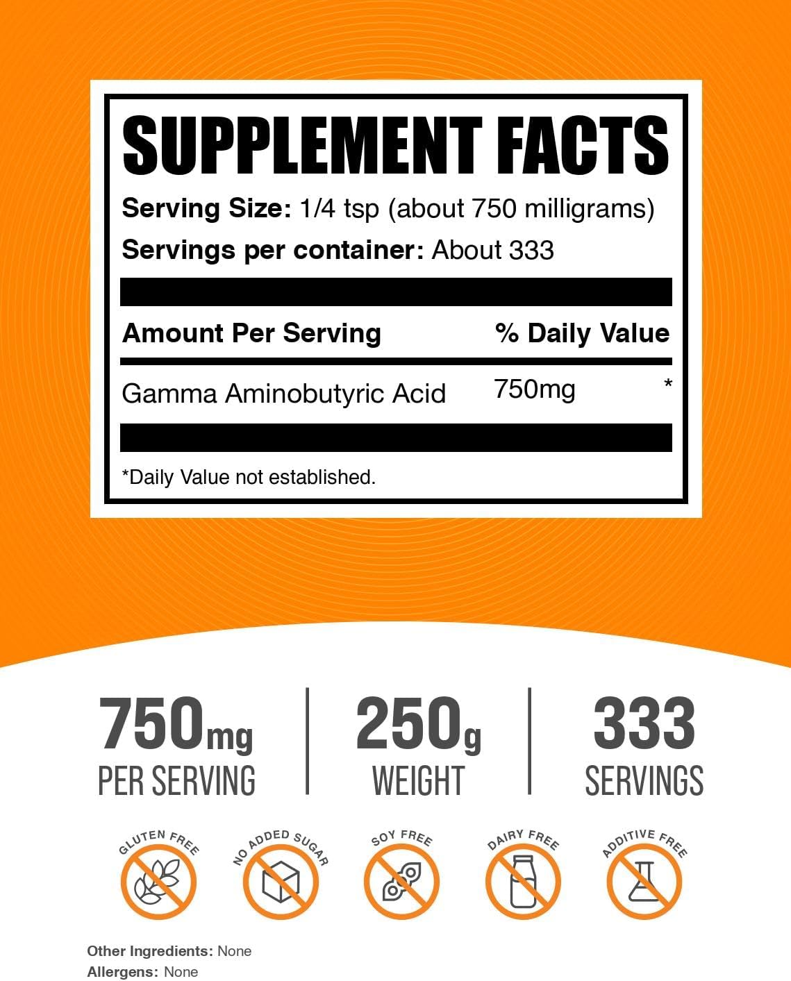 BulkSupplements GABA powder 250 gram packaging label details