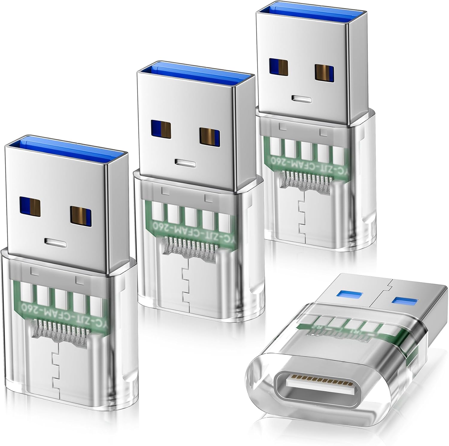 Elebase USB 3.0 to USB C Adapter 4 Pack front view showing transparent casing design.