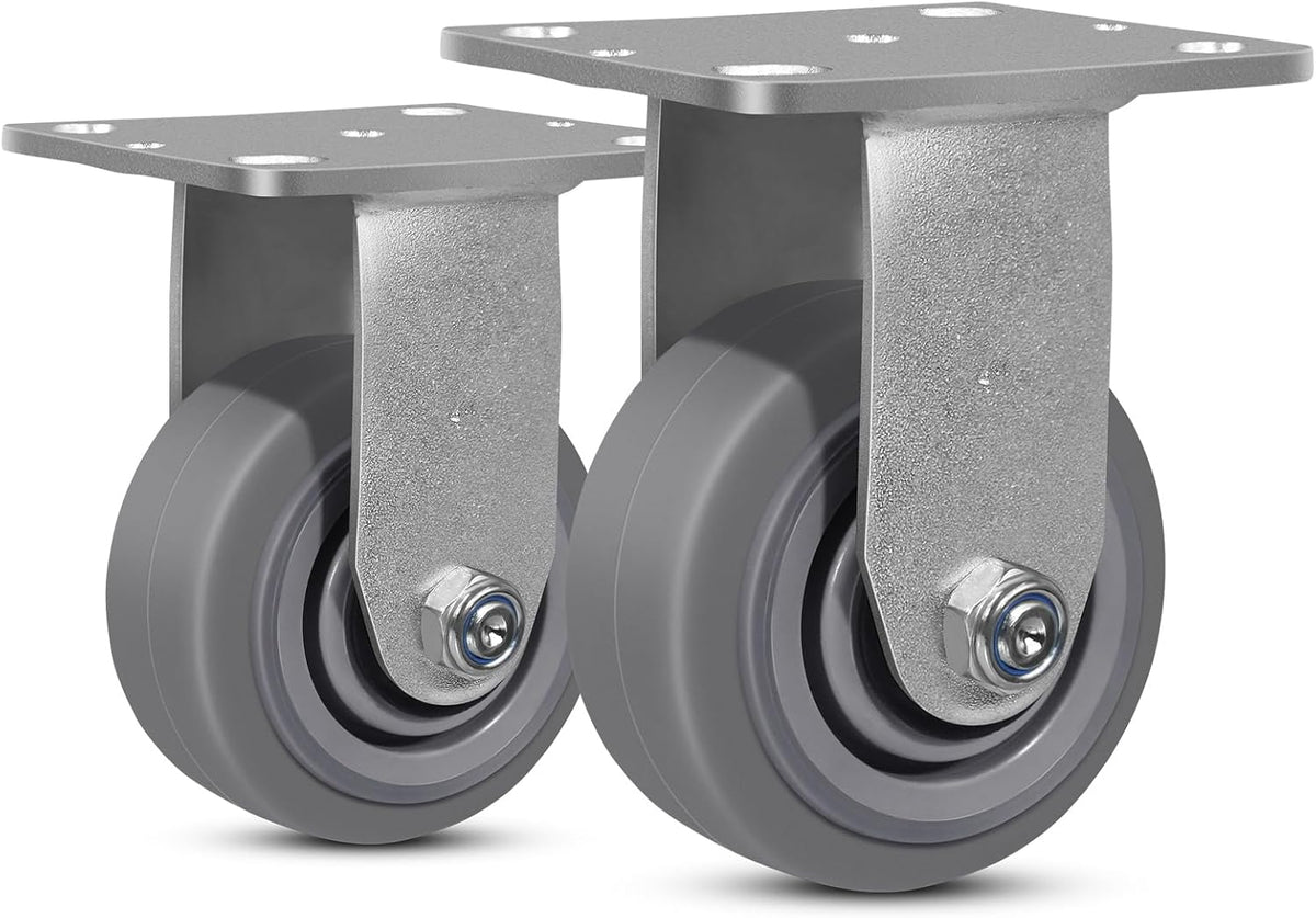 6 Inch Rubber Wheels (Flat Tread)- Heavy Duty Casters, Industrial Caster Wheels- with up to 1000 LB Capacity- Use for Dollies, Utility and Maintenance Carts(1 Rigid) - Image 10