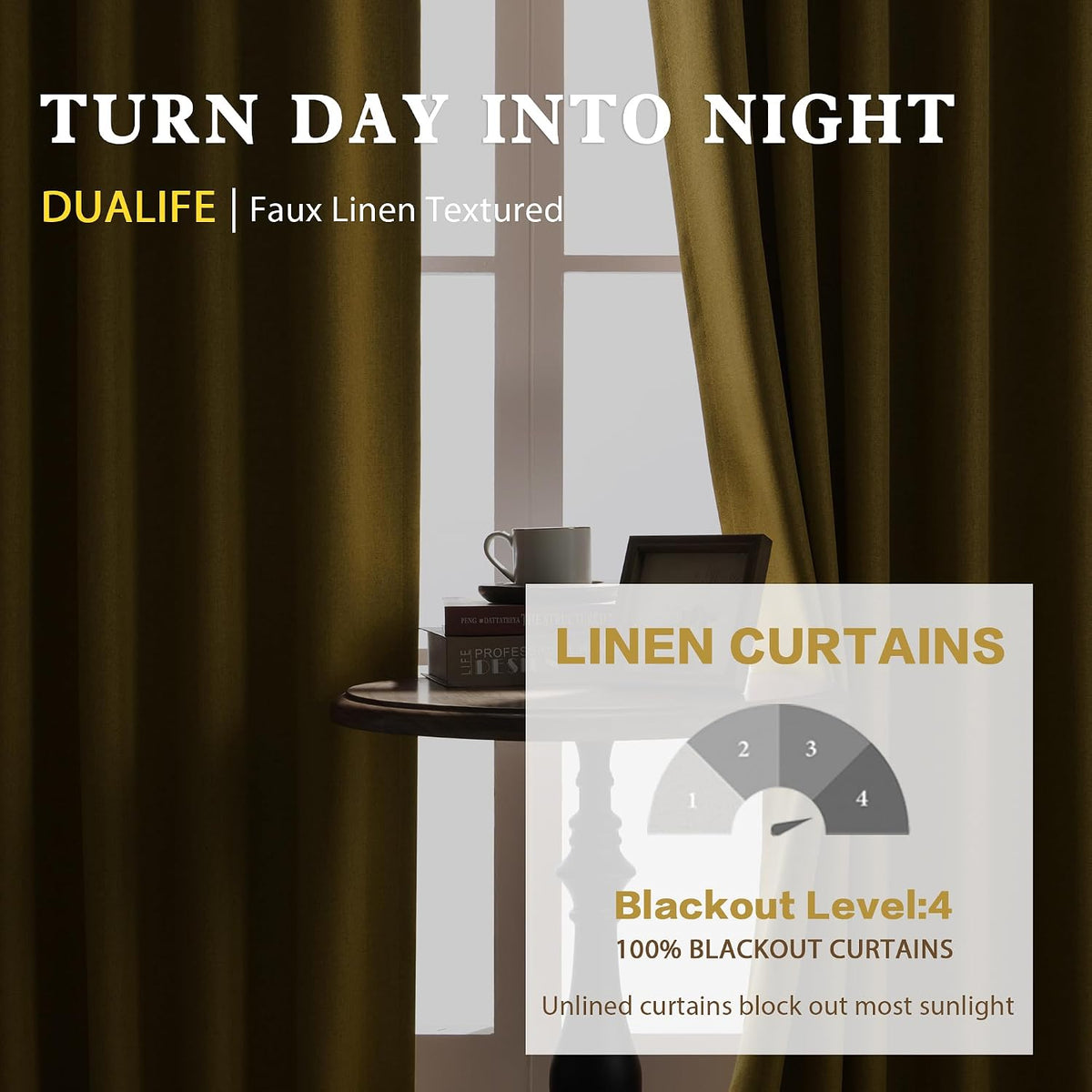DUALIFE bedroom window curtains showing back tab hanging style