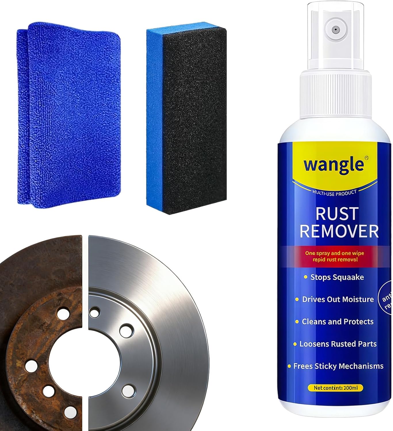 Wangle Rust Remover front view of the 100ml multi-purpose anti-rust lubricant spray bottle.