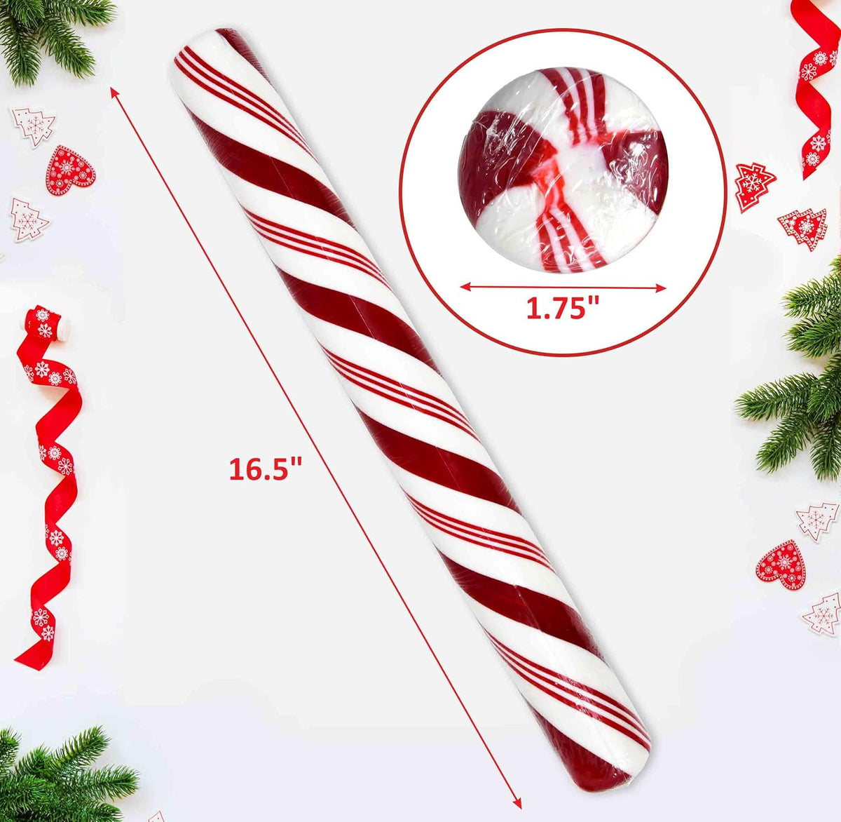 Two pound oversized peppermint candy stick red and white stripes