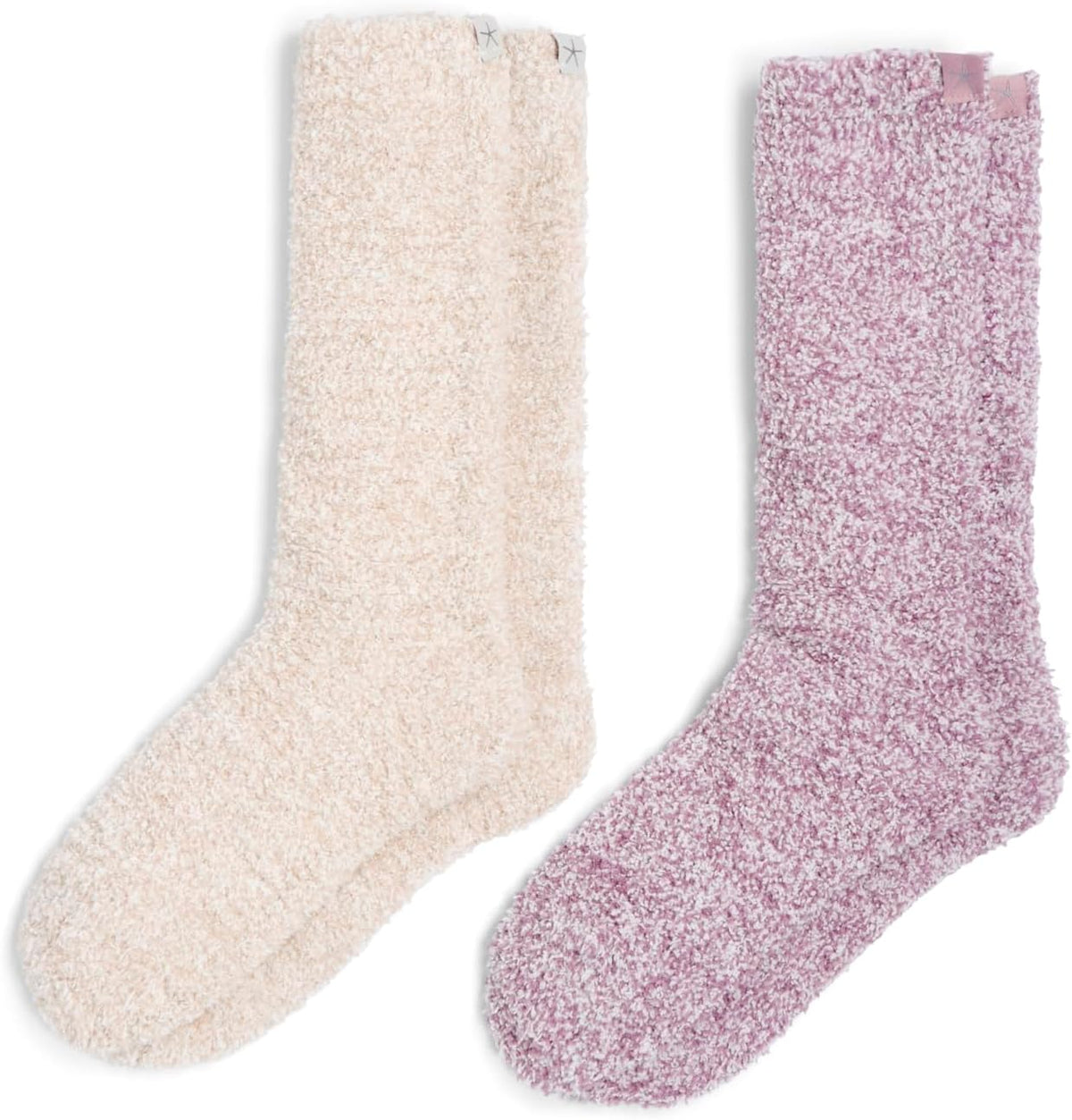 Side profile of the crew length slouchy lounge socks.