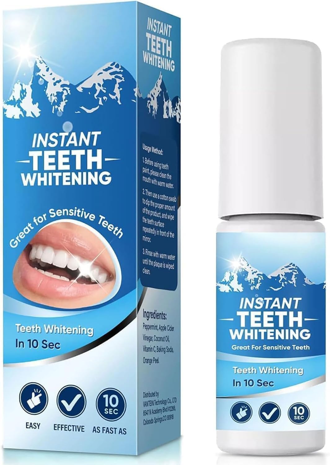 Tooth Paint, Instant Teeth Whitening, Teeth Whitening Paint Kit, Portable Tooth Polish Uptight White, Regain Confident Smile BBB - Image 1