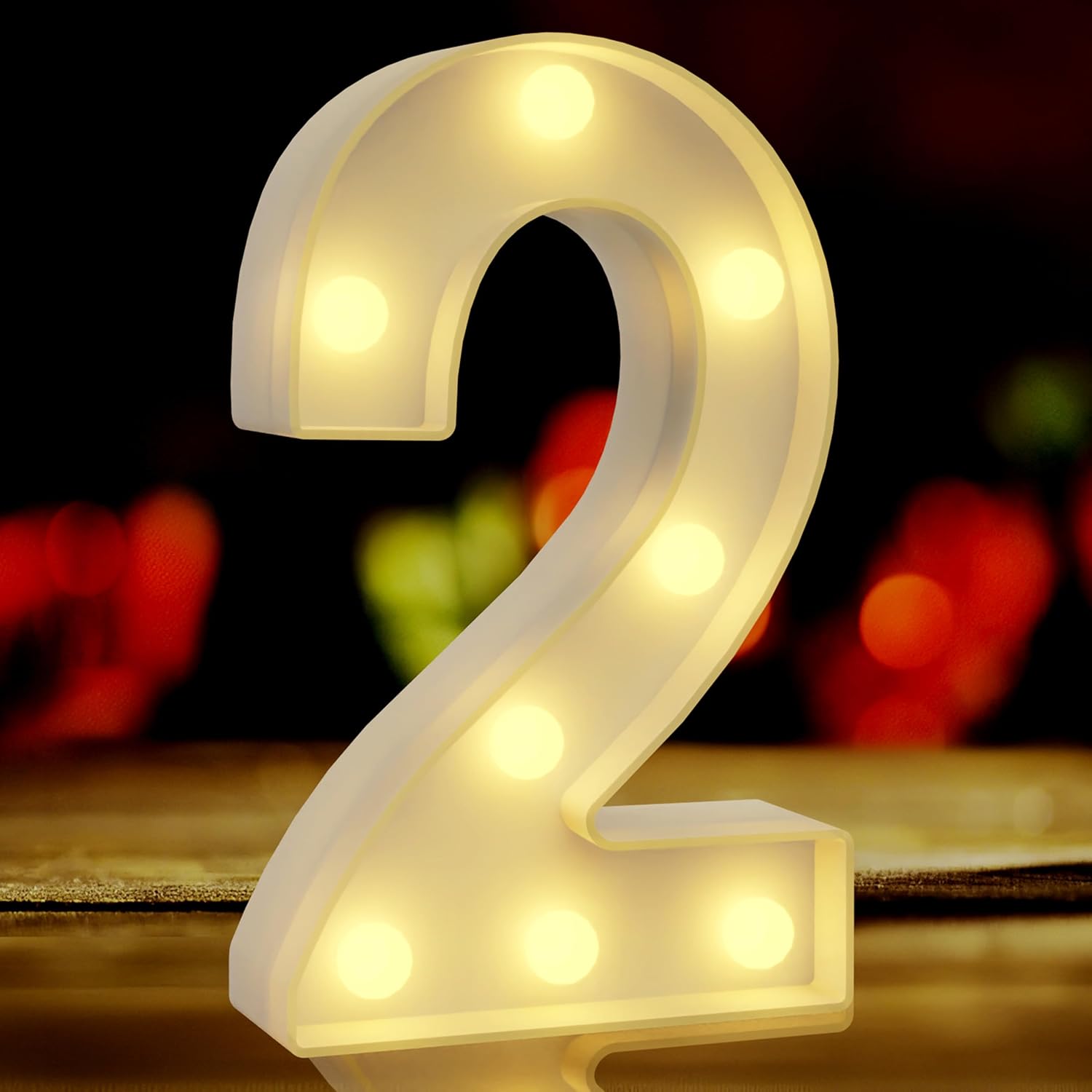 QWZify marquee light up number 2 front view illuminated for birthday party decoration