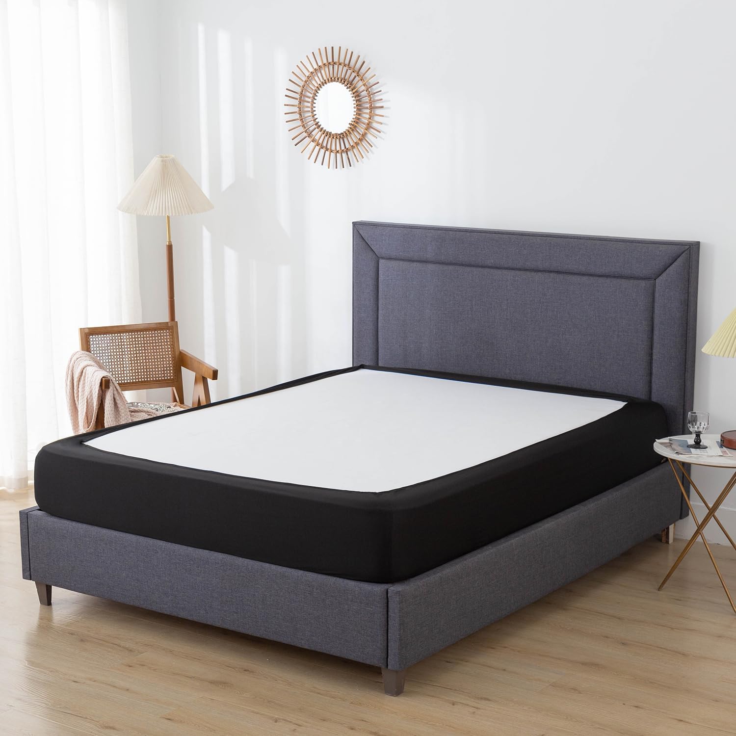 VTNXUN Queen size black box spring cover front view