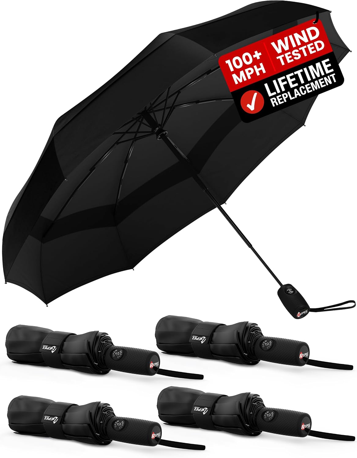 Windproof Travel Umbrella - Compact & Withstands Winds up to 100MPH, Strongest Premium Auto Folding Umbrella for Rain and Sun - Durable, Light & Portable for Women & Men, Fits Backpack & Cars - Image 10