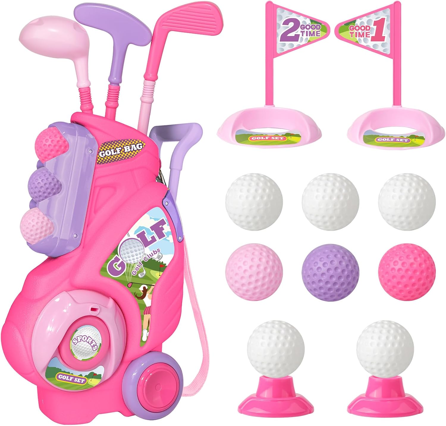 Jovizo toddler golf set front view with pink cart