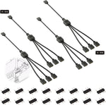 Jstincal 3-Pin ARGB Splitter Cable 4 pack front view showing premium 1-to-3 female connectors for PC fan upgrades.