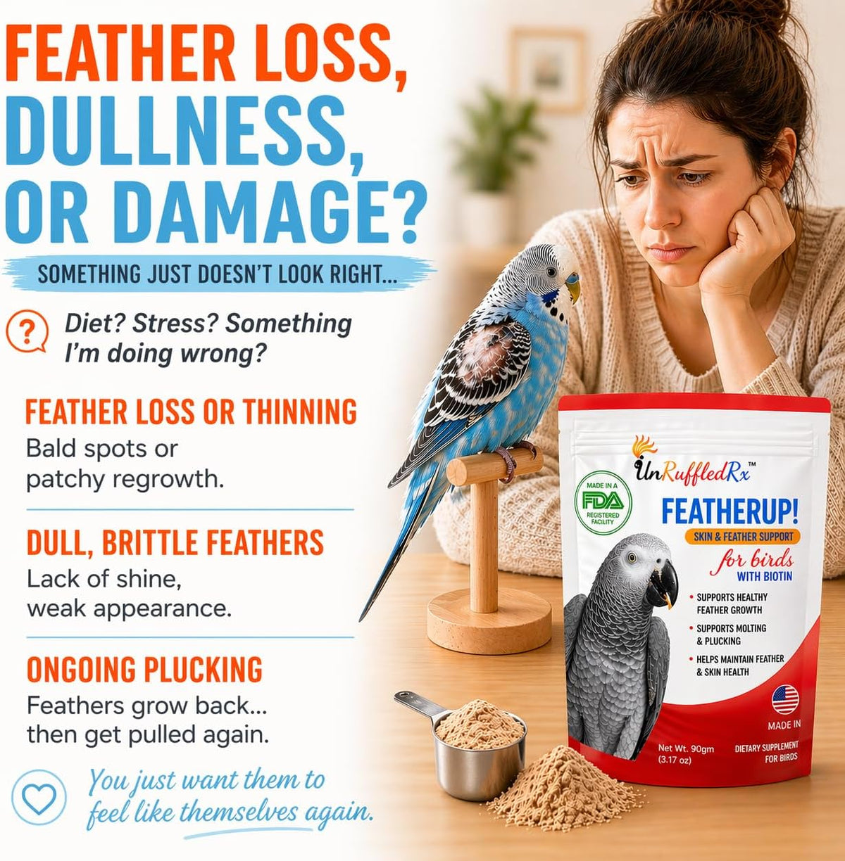 UnRuffledRx FeatheredUp avian multivitamin supplement for feather growth