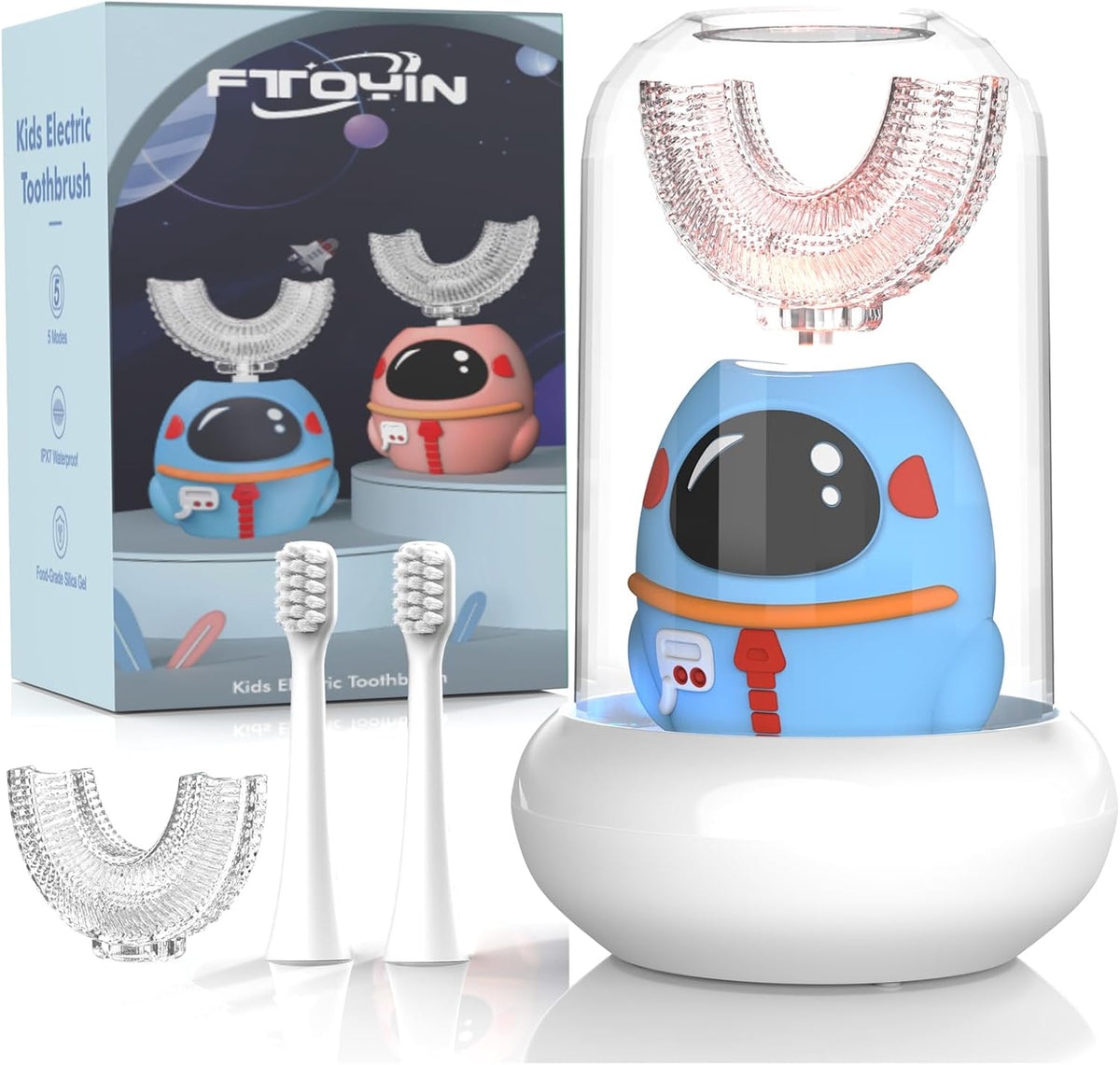 FTOYIN kids electric toothbrush blue astronaut design front view