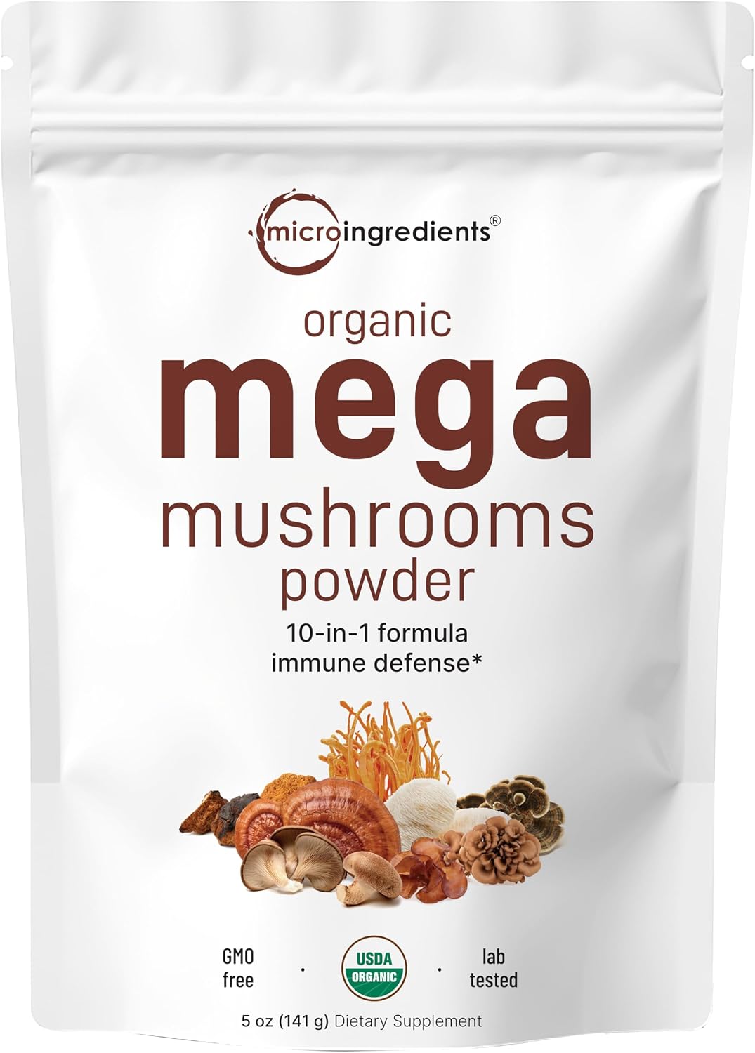 Micro Ingredients organic mega mushroom powder front view packaging