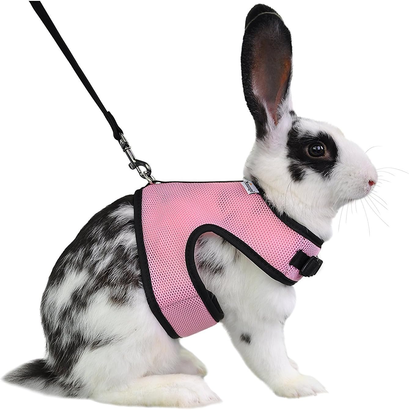 Niteangel adjustable soft harness with elastic leash for rabbits pink front view