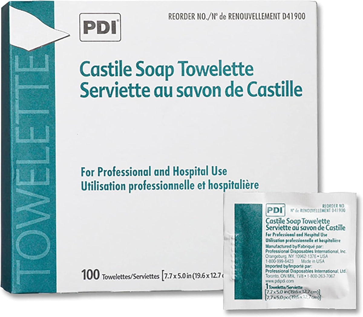 PDI Castile Soap Towelettes front box view and packaging