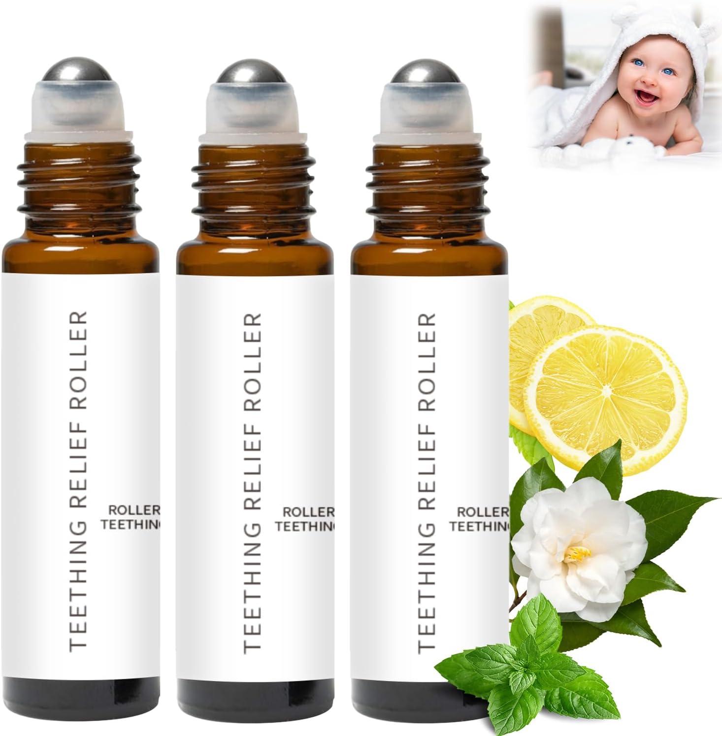 Bijielaodiao Velaria Teething Roller set front view with three bottles