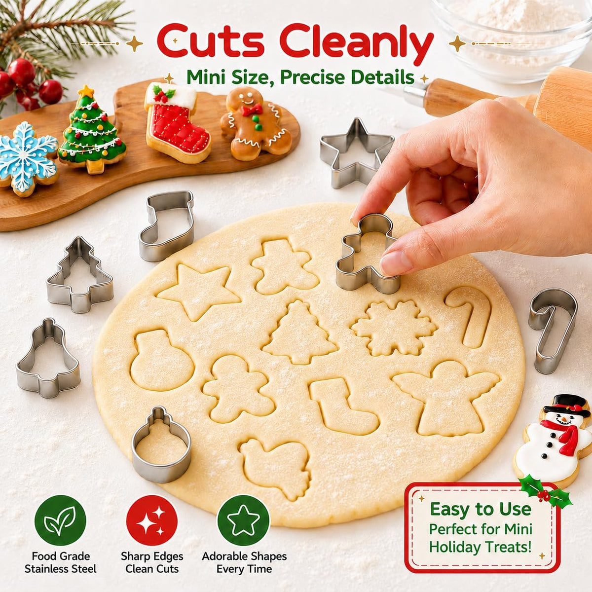 Crethinkaty baking cookie cutters showing Santa and reindeer designs