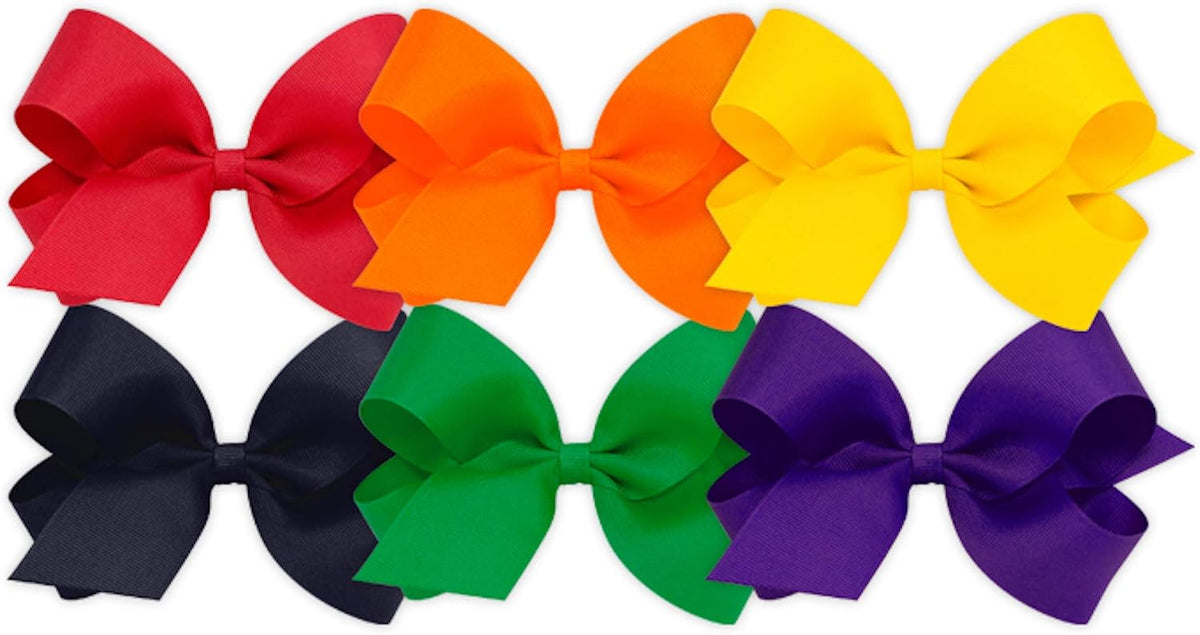 Wee Ones Girls' 6 Piece Set of Bows, Solid Grosgrain Variety Pack on a WeeStay No-Slip Hair Clip, Mini, Red, Orange, Yellow, Navy, Green, Purple - Image 10