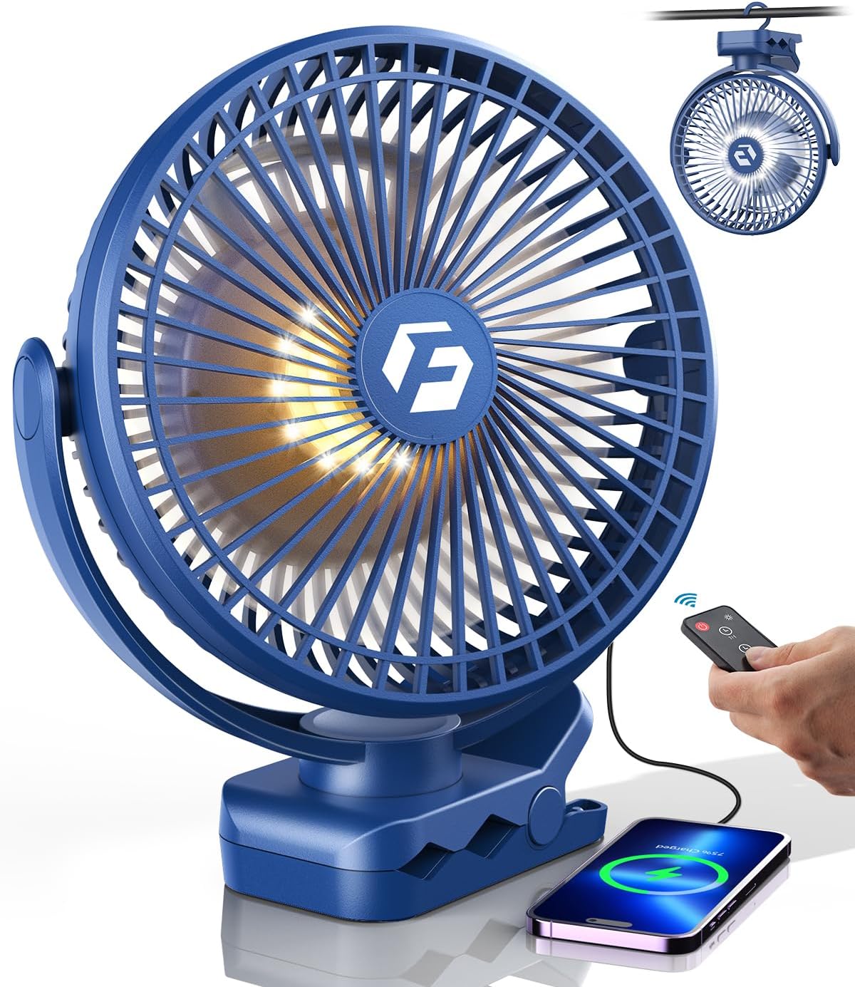 8" Clip on Fan, 20000mAh Rechargeable Fan Battery Portable, Strong Airflow | 3 Speeds, USB Fan Small Desk Fan Personal Quiet Fan for Office, Stroller, Bedroom, Camping, Gifts for Men - Image 9