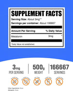 BulkSupplements Melatonin Powder vegan gluten free nighttime relaxation formula nutrition facts
