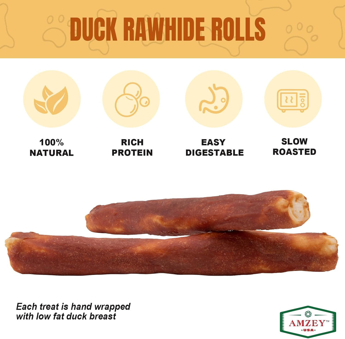 All natural grain free and gluten free duck basted rawhide retriever rolls