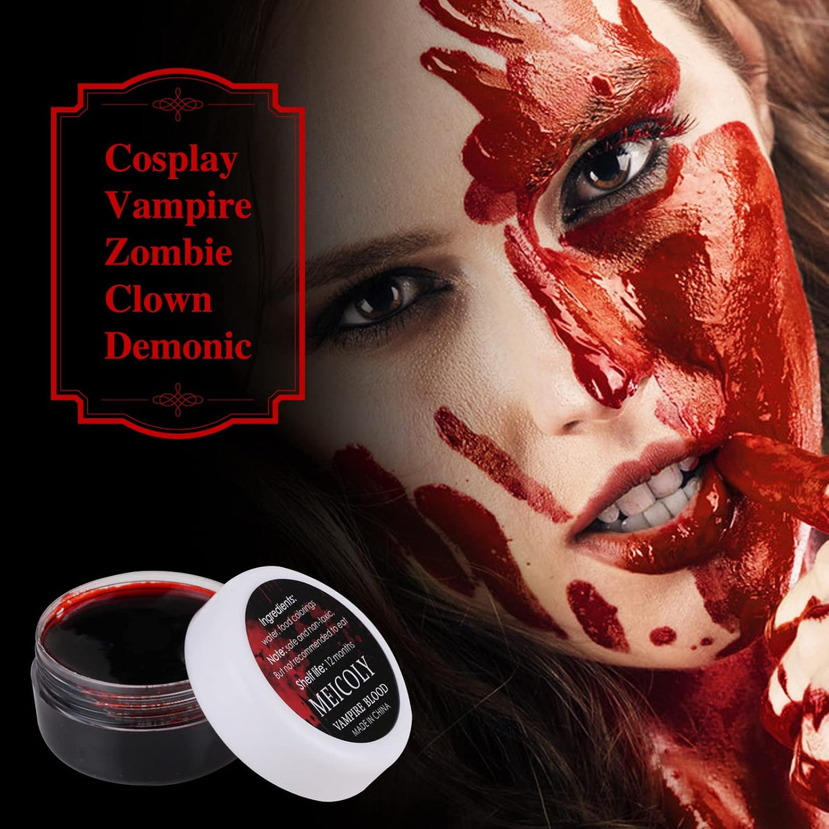 MEICOLY SFX Makeup Kit Scars Wax, Fake Blood Spray(2.1Oz) Halloween Special Effect Wound Modeling Skin Wax(1.67Oz) with Spatula, Black Stipple Sponge, Coagulated Blood Gel(1.06Oz),5ml Castor Sealer,02 - Image 9
