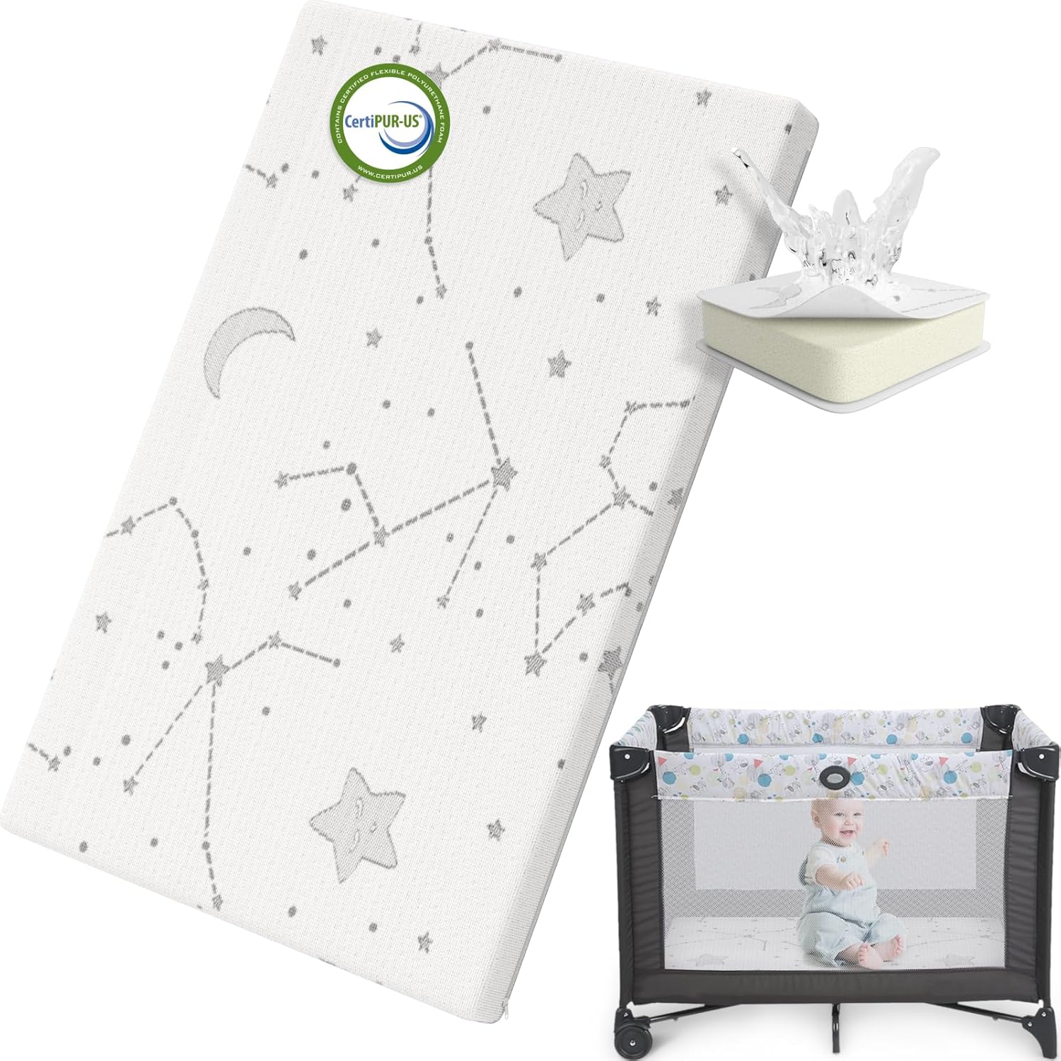 Yening Pack and Play Mattress Topper front view
