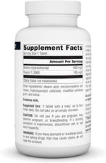 Source Naturals Betaine HCl supplement bottle showing back label and ingredients