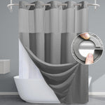 EUTXL Grey Shower Curtain front view hanging in a modern luxury bathroom.