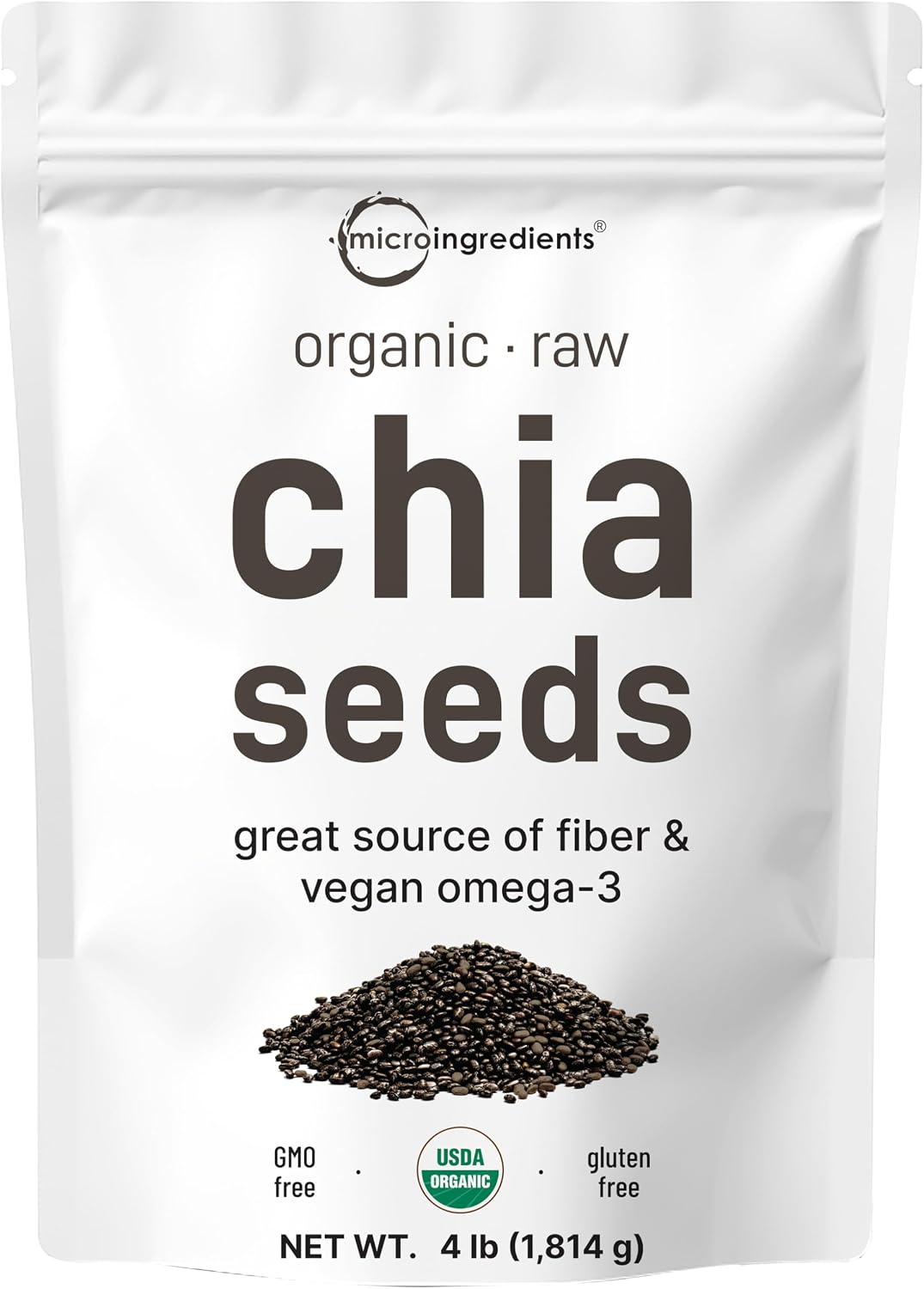 Micro Ingredients organic chia seeds front view packaging
