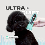 Rechargeable dog and cat grooming clipper close up focusing on the single power button interface.