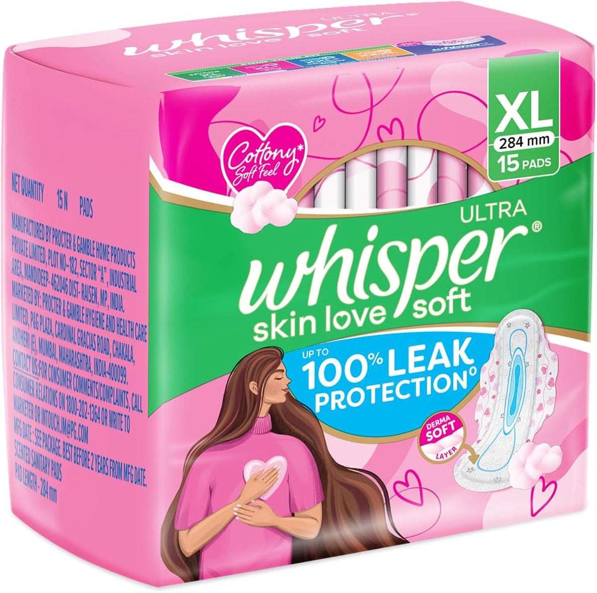 Whisper sanitary pad showing soft top sheet texture