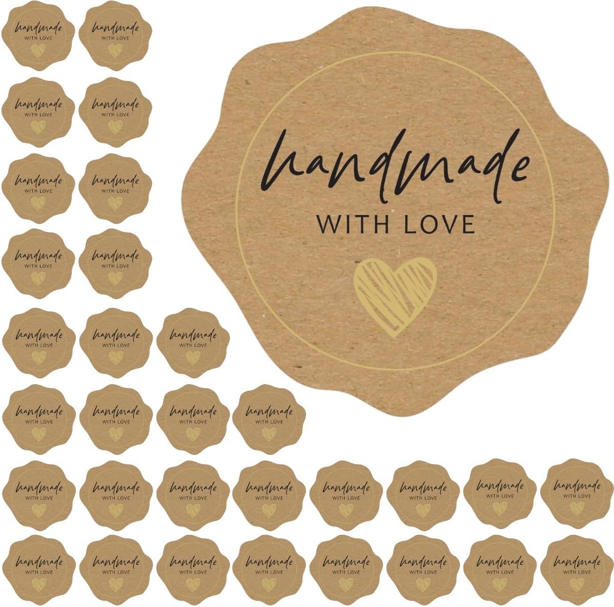Joyful Artistry Made With Love stickers front view on kraft paper.
