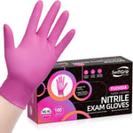 SwiftGrip Powder-Free Nitrile Gloves front view of fuchsia box for professional use.