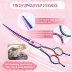 Nyutcwe colorful dog thinning and chunker shears being used to shape pet coat fur safely
