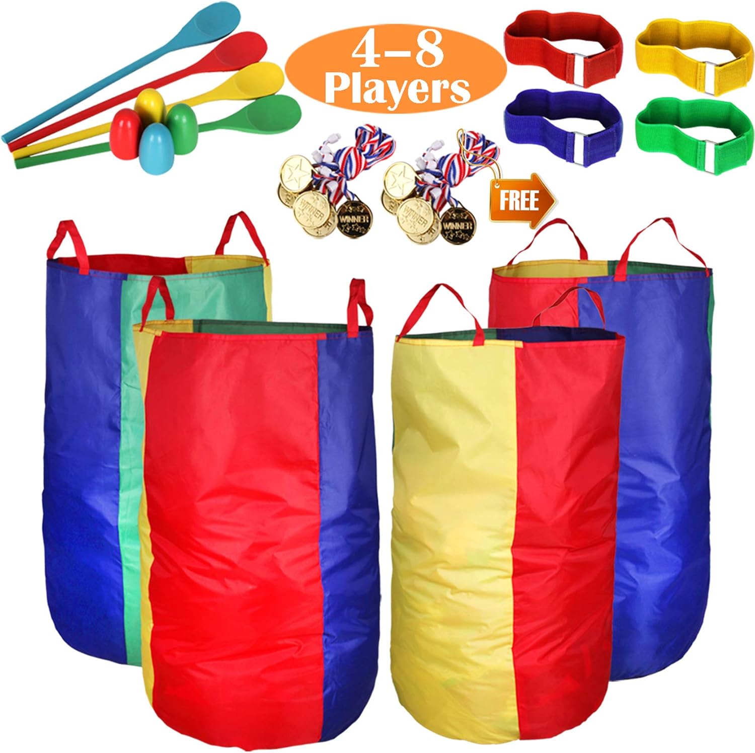 Cwlakon outdoor games kit with potato sack race bags front view.