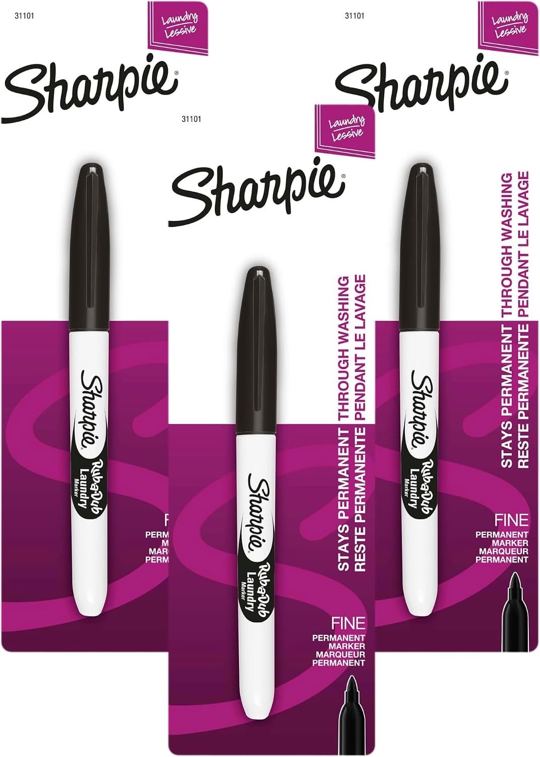 Sharpie fine tip black laundry marker packaging and details