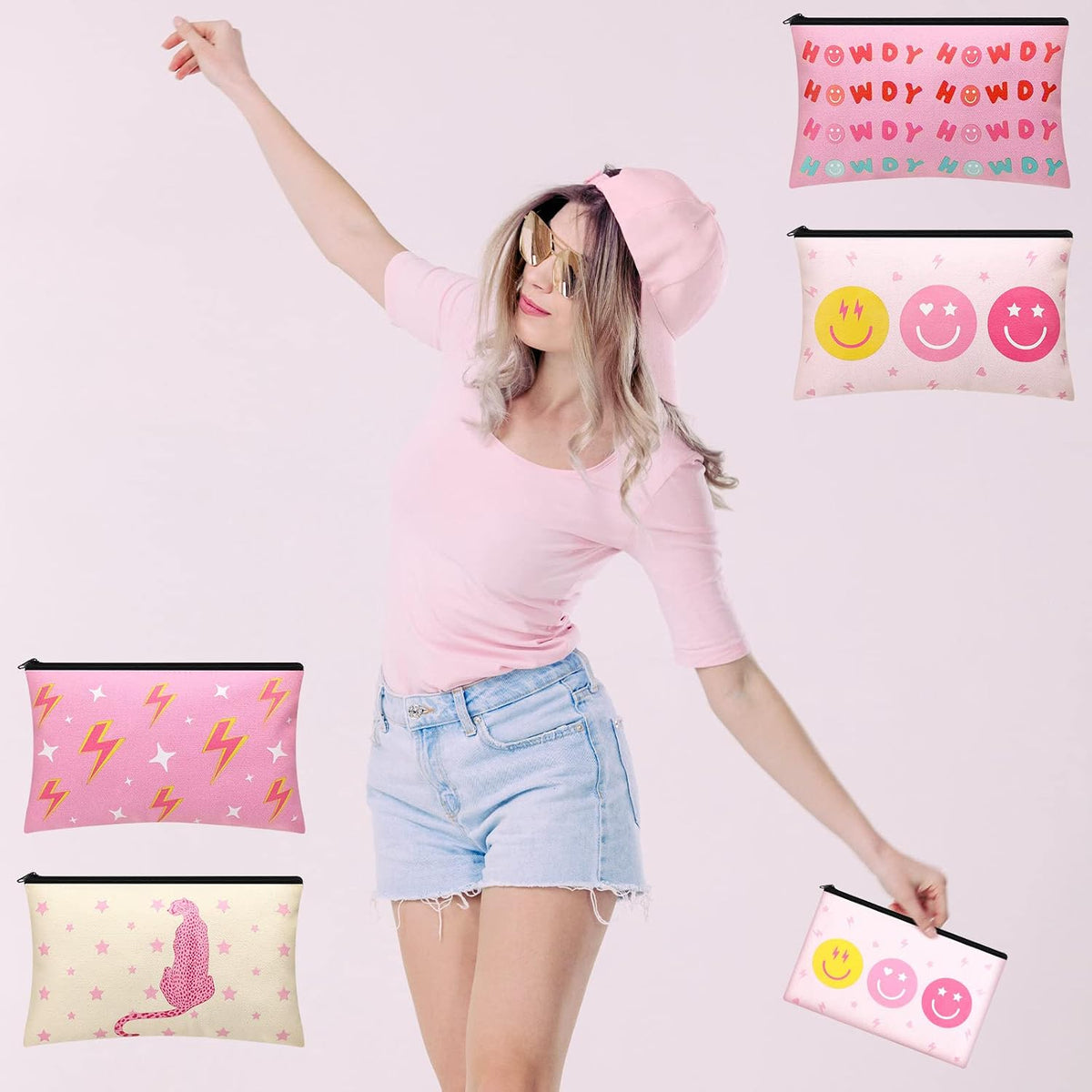 Hillban preppy toiletry bag set laid out flat