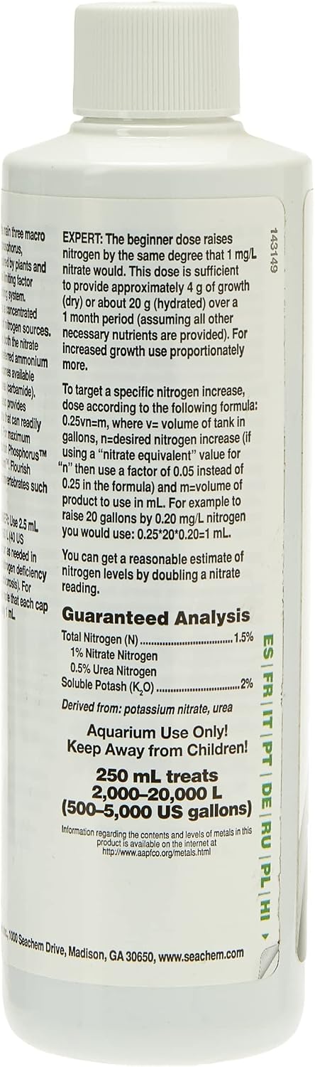 Seachem Flourish Nitrogen bottle cap and measurement guide